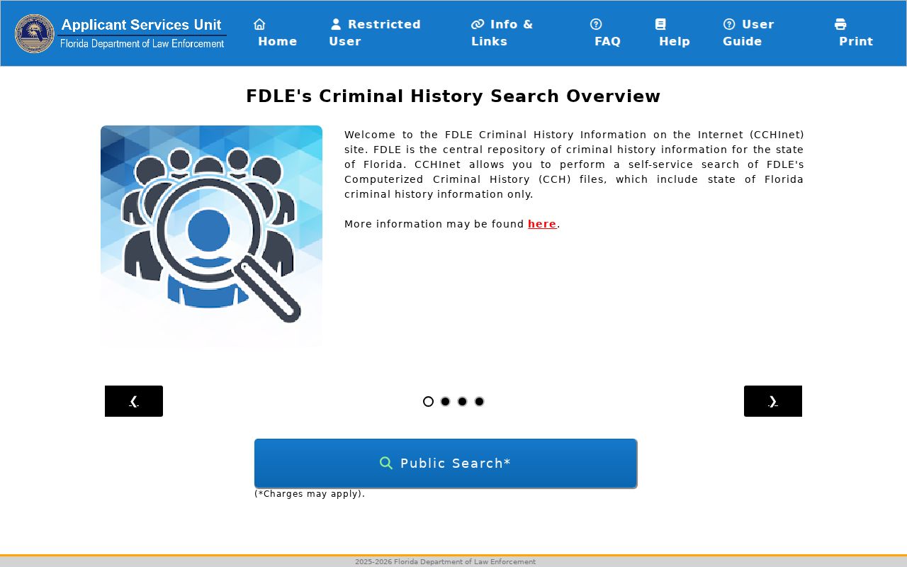 Broward County criminal history FDLE Instant Search fields