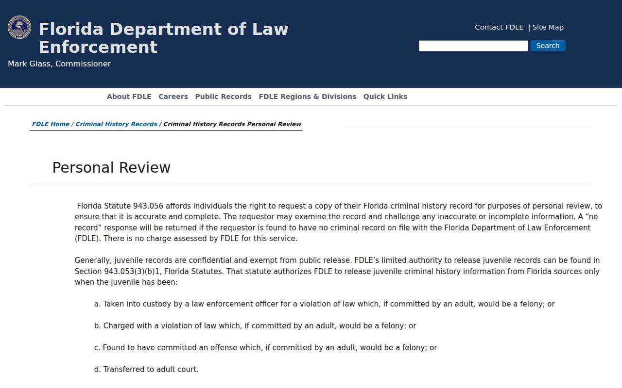 Broward County criminal record personal review instructions