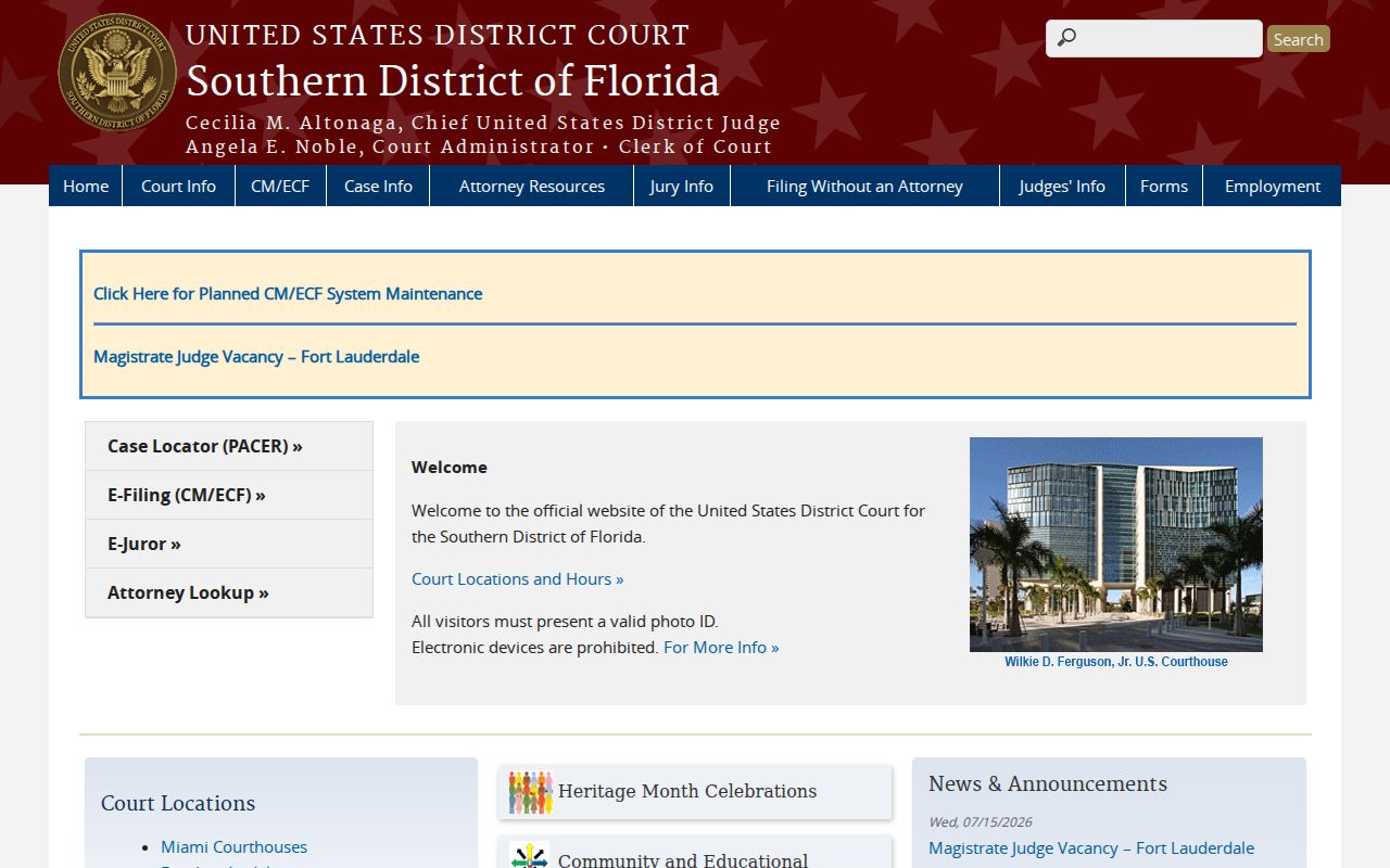 Broward County federal criminal court records website